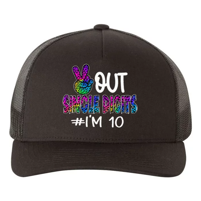 Peace Out Single Digits Im 10 Year Old 10th Birthday Girl Yupoong Adult 5-Panel Trucker Hat