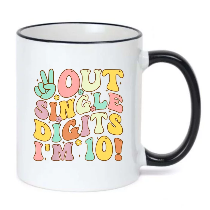 Peace Out Single Digits Retro Groovy 10th Birthday Black Color Changing Mug