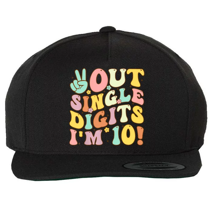 Peace Out Single Digits Retro Groovy 10th Birthday Wool Snapback Cap