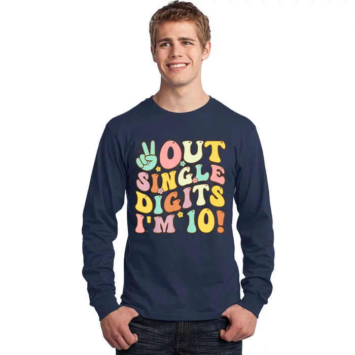 Peace Out Single Digits Retro Groovy 10th Birthday Tall Long Sleeve T-Shirt