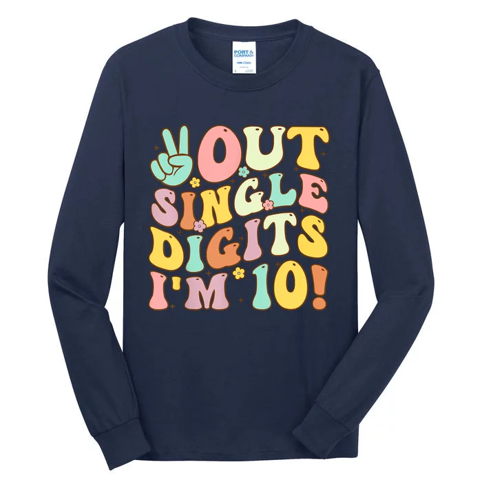 Peace Out Single Digits Retro Groovy 10th Birthday Tall Long Sleeve T-Shirt