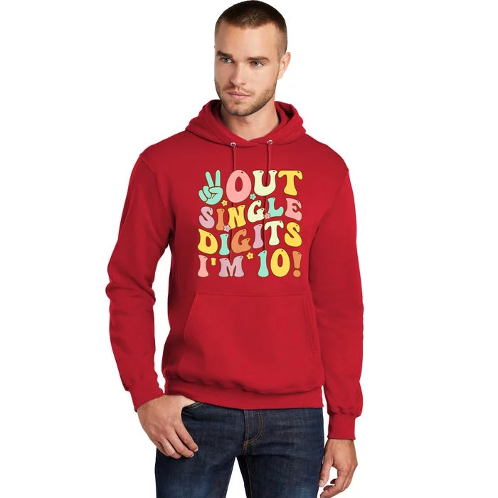 Peace Out Single Digits Retro Groovy 10th Birthday Tall Hoodie