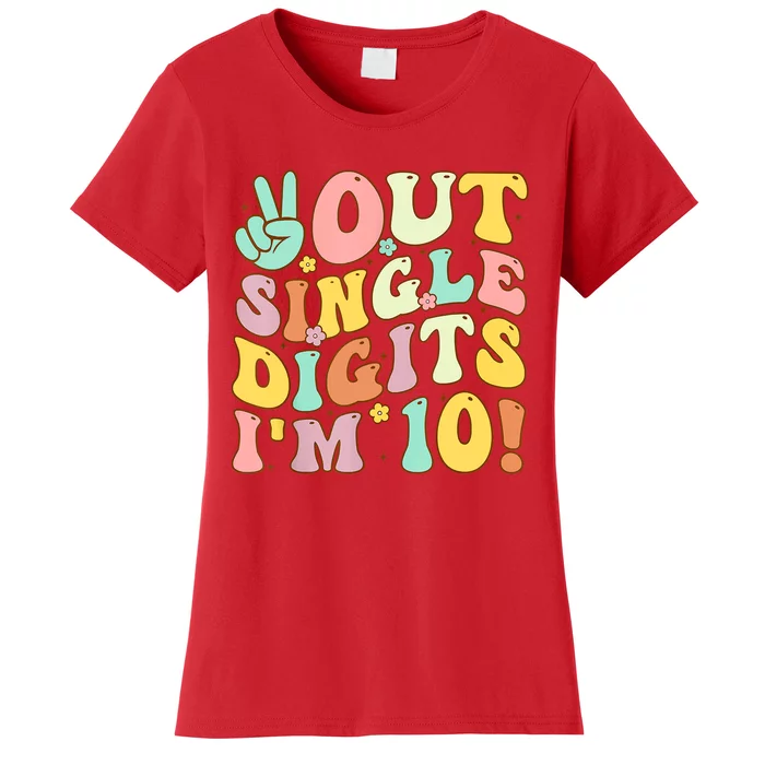 Peace Out Single Digits Retro Groovy 10th Birthday Women's T-Shirt