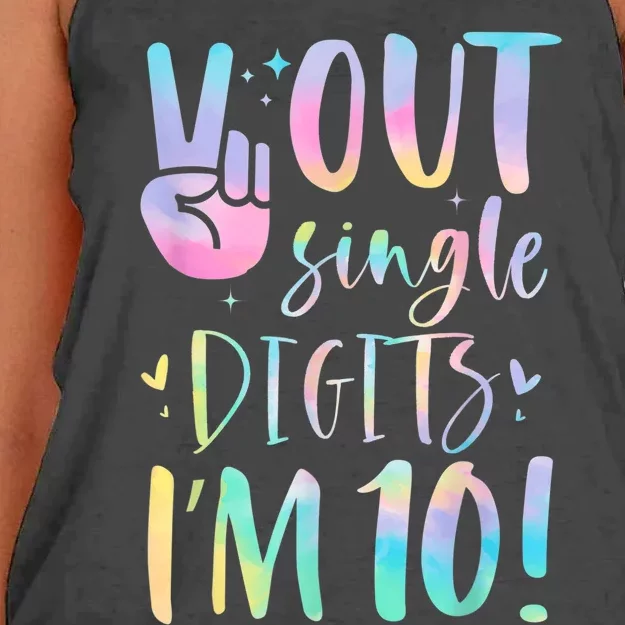 Peace Out Single Digits I'm 10 Year Old 10th Birthday Girl Women's Knotted Racerback Tank