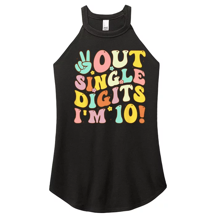 Peace Out Single Digits Retro Groovy 10th Birthday Women’s Perfect Tri Rocker Tank