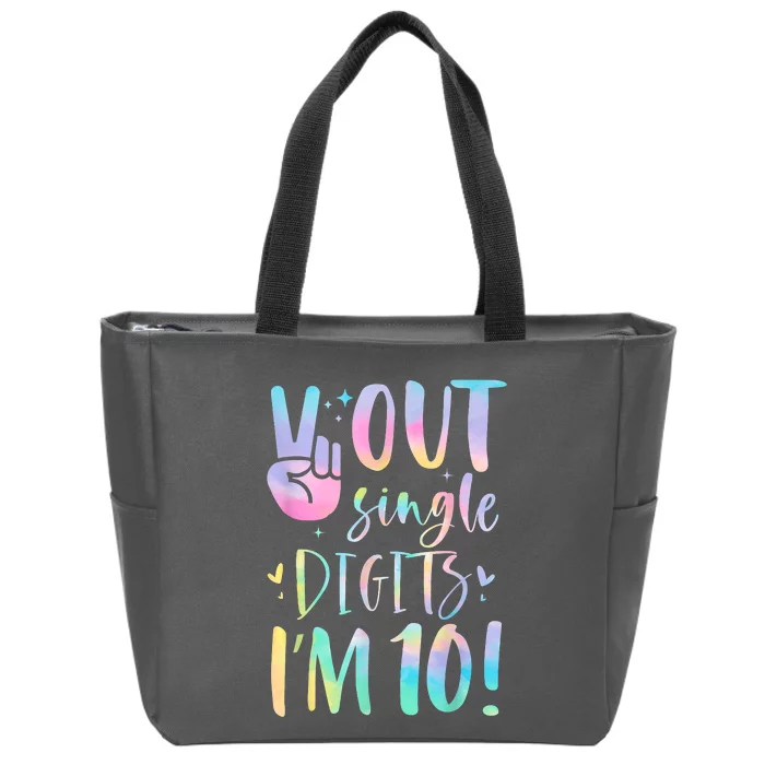 Peace Out Single Digits I'm 10 Year Old 10th Birthday Girl Zip Tote Bag