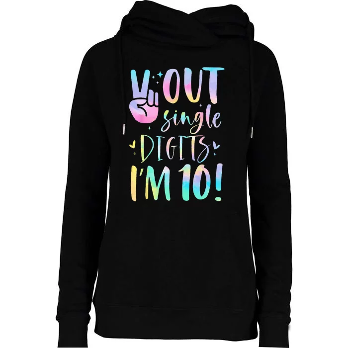 Peace Out Single Digits Im 10 Year Old 10th Birthday Girl Womens Funnel Neck Pullover Hood