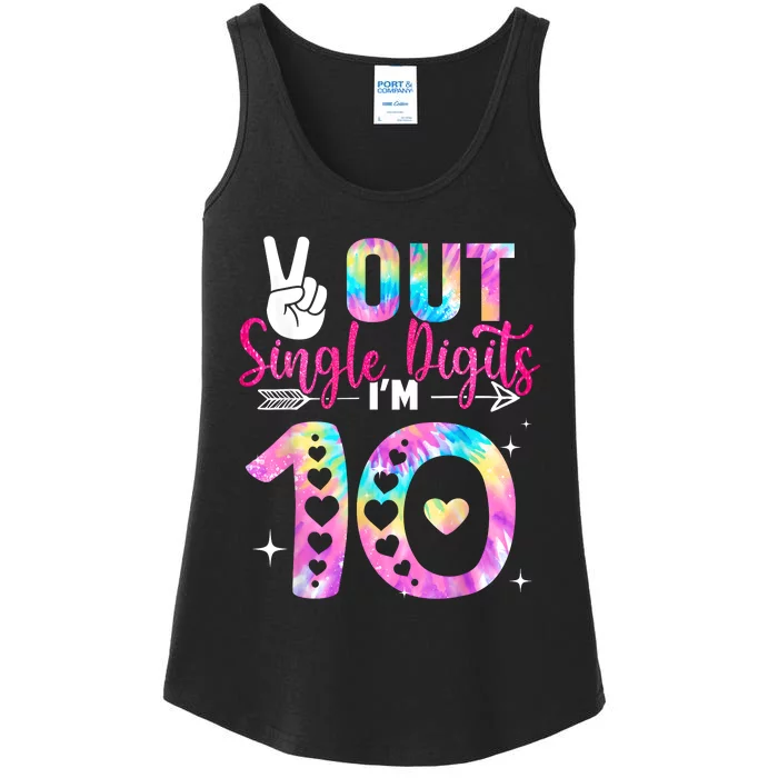 Peace Out Single Digits Im 10 Digits Tie Dye Birthday Girls Ladies Essential Tank