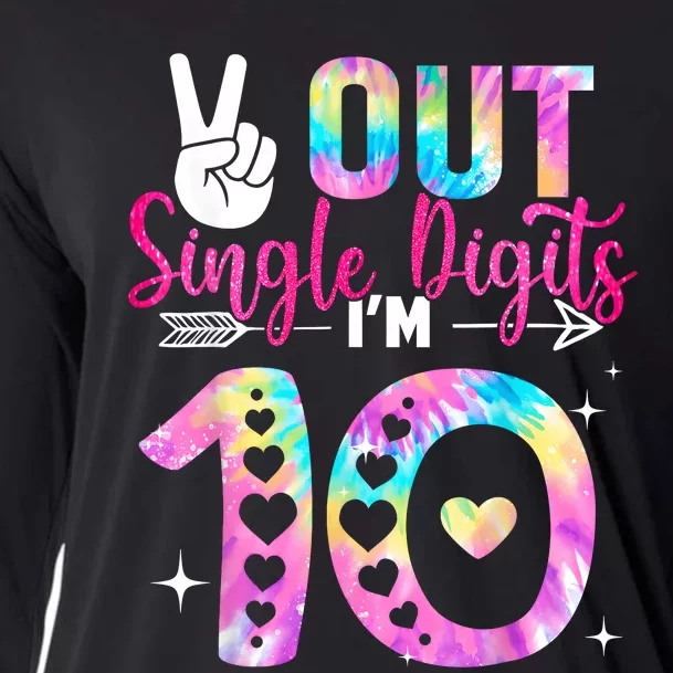 Peace Out Single Digits Im 10 Digits Tie Dye Birthday Girls Cooling Performance Long Sleeve Crew