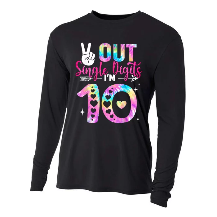 Peace Out Single Digits Im 10 Digits Tie Dye Birthday Girls Cooling Performance Long Sleeve Crew