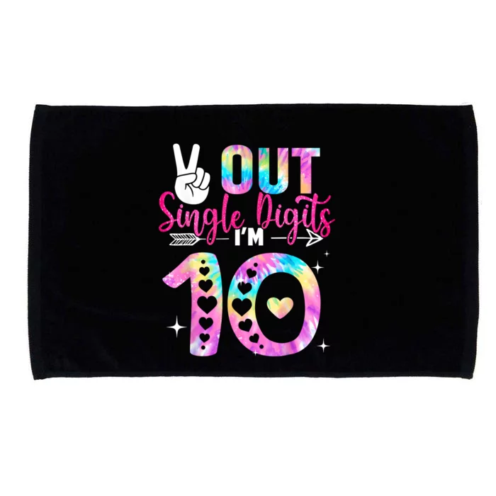 Peace Out Single Digits Im 10 Digits Tie Dye Birthday Girls Microfiber Hand Towel