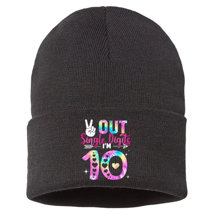 Peace Out Single Digits Im 10 Digits Tie Dye Birthday Girls Sustainable Knit Beanie