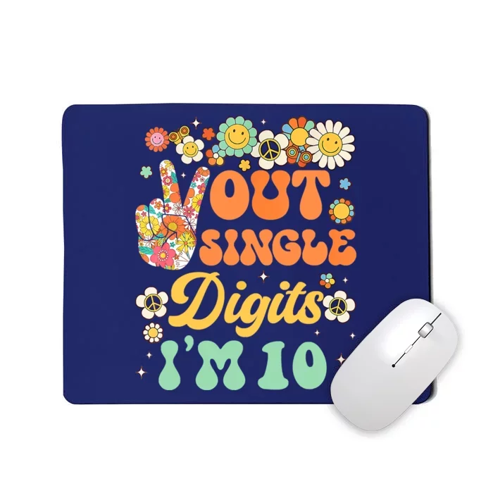 Peace Out Single Digits I'm 10 Retro Sunflower Groovy Mousepad