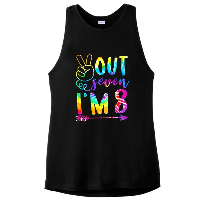 Peace Out Seven I'm 8 Tie Dye 8th Happy Birthday Girl Ladies Tri-Blend Wicking Tank