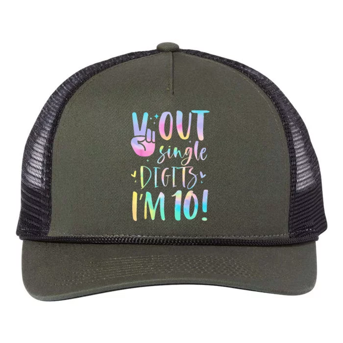 Peace Out Single Digits Im 10 Year Old 10th Birthday Girl Retro Rope Trucker Hat Cap