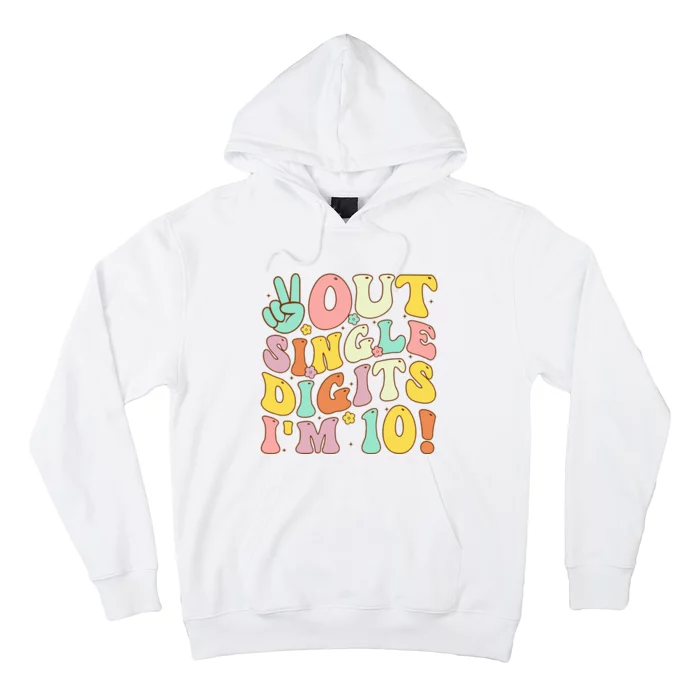 Peace Out Single Digits Retro Groovy 10th Birthday Hoodie