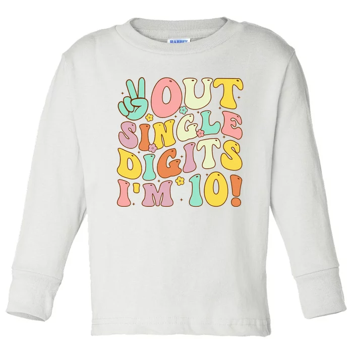 Peace Out Single Digits Retro Groovy 10th Birthday Toddler Long Sleeve Shirt