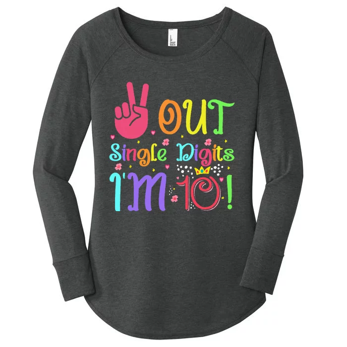 Peace Out Single Digits Im 10 Year Old 10th Birthday Women's Perfect Tri Tunic Long Sleeve Shirt