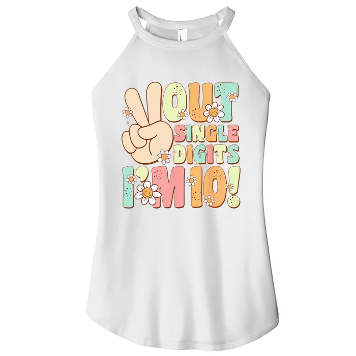 Peace Out Single Digits Retro Groovy 10th Birthday Women’s Perfect Tri Rocker Tank