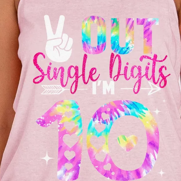 Peace Out Single Digits IM 10 Digits Tie Dye Birthday Girl Women's Knotted Racerback Tank