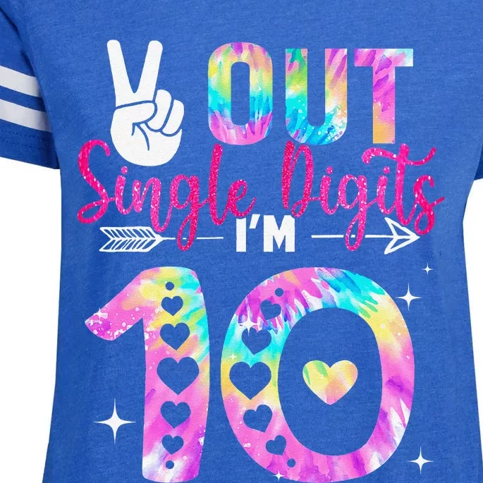 Peace Out Single Digits IM 10 Digits Tie Dye Birthday Girl Enza Ladies Jersey Football T-Shirt