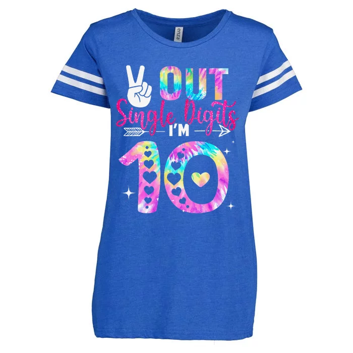 Peace Out Single Digits IM 10 Digits Tie Dye Birthday Girl Enza Ladies Jersey Football T-Shirt