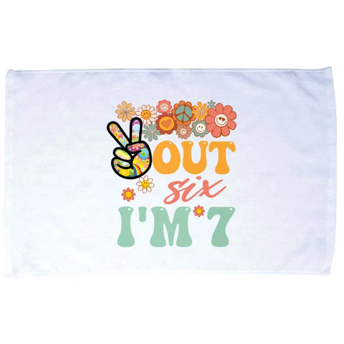 Peace Out Six I'm 7 Groovy 7th Happy Birthday Boy Girl Microfiber Hand Towel