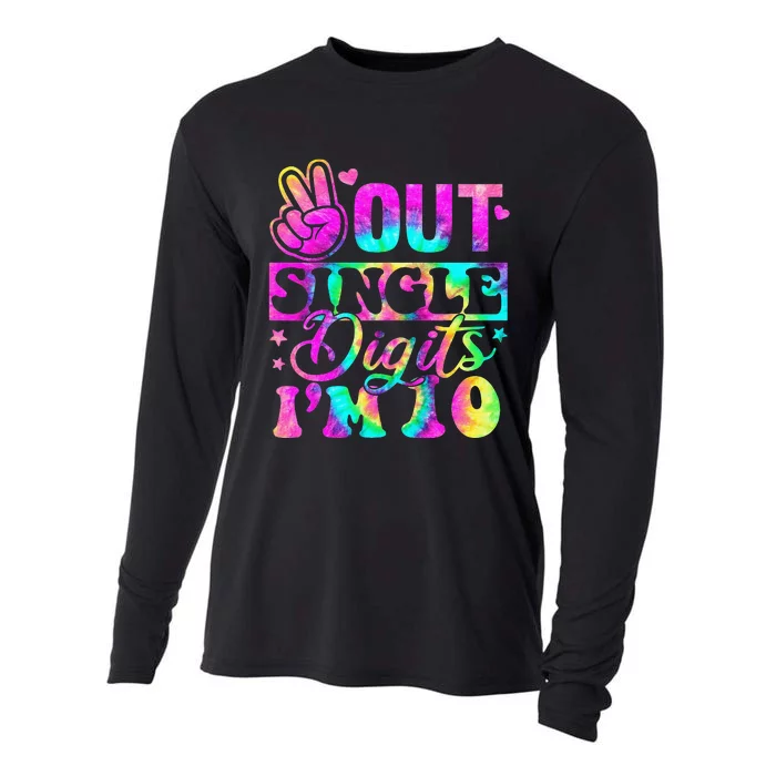 Peace Out Single Digits Im 10 Tie Dye Birthday Cooling Performance Long Sleeve Crew