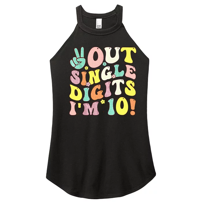 Peace Out Single Digits IM 10 Retro Retro Groovy Birthday Women’s Perfect Tri Rocker Tank