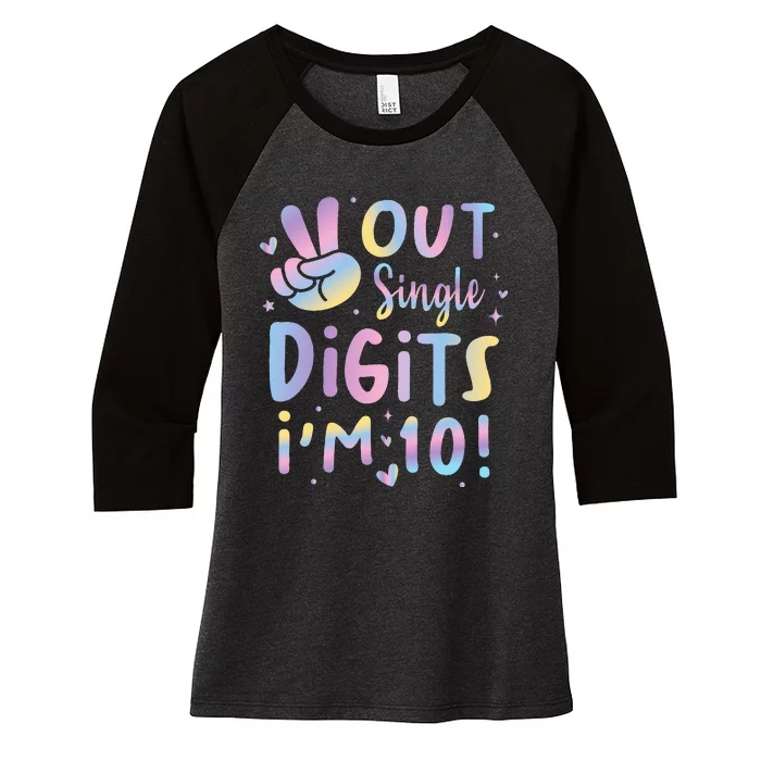 Peace Out Single Digits I'm 10 Year Old 10th Birthday Women's Tri-Blend 3/4-Sleeve Raglan Shirt