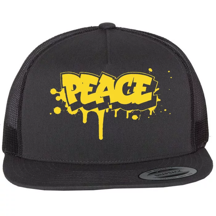 Peace Old School Graffiti Style Funny Graffiti Graphic Flat Bill Trucker Hat