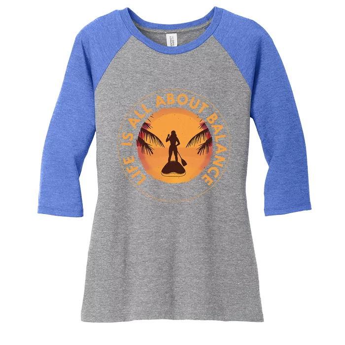 Paddleboarder On Sup Paddle Board Women's Tri-Blend 3/4-Sleeve Raglan Shirt