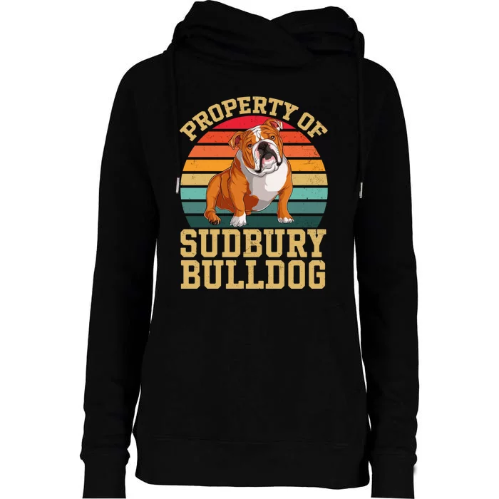 Property Of Sudbury Bulldog Vintage Bulldog Womens Funnel Neck Pullover Hood