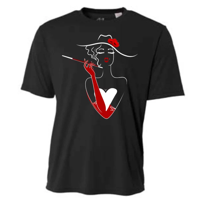 Posh Lady Smoking Cigarette Holder Cooling Performance Crew T-Shirt