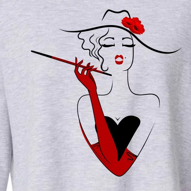 Posh Lady Smoking Cigarette Holder Cropped Pullover Crew