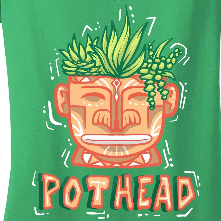 Pot Head Funny Women's V-Neck T-Shirt