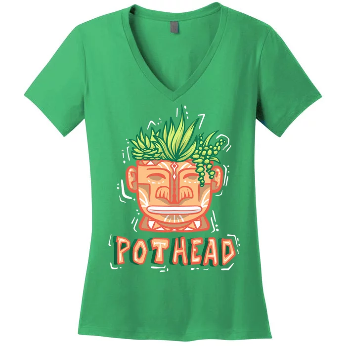 Pot Head Funny Women's V-Neck T-Shirt