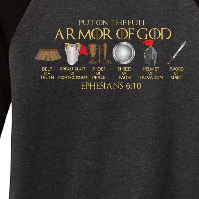 Put On The Full Armor Of God Shield Ephesians 611 Christian Women's Tri-Blend 3/4-Sleeve Raglan Shirt