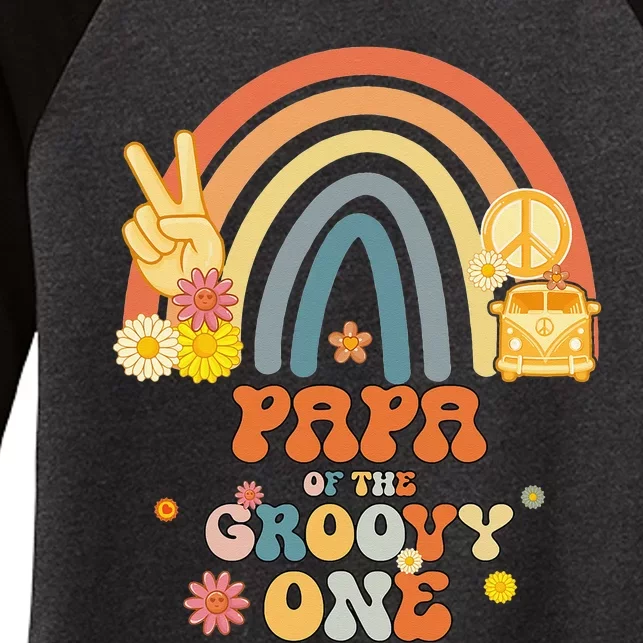 Papa of the Groovy One Rainbow Boho Birthday Party Women's Tri-Blend 3/4-Sleeve Raglan Shirt