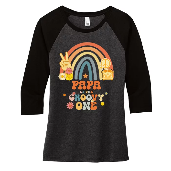 Papa of the Groovy One Rainbow Boho Birthday Party Women's Tri-Blend 3/4-Sleeve Raglan Shirt