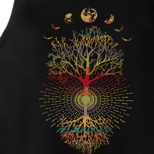 Phases of the Moon Retro 60's 70's Vibe Tree of Life Ladies Tri-Blend Wicking Tank