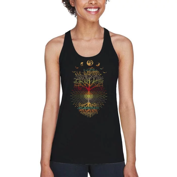 Phases of the Moon Retro 60's 70's Vibe Tree of Life Women's Racerback Tank