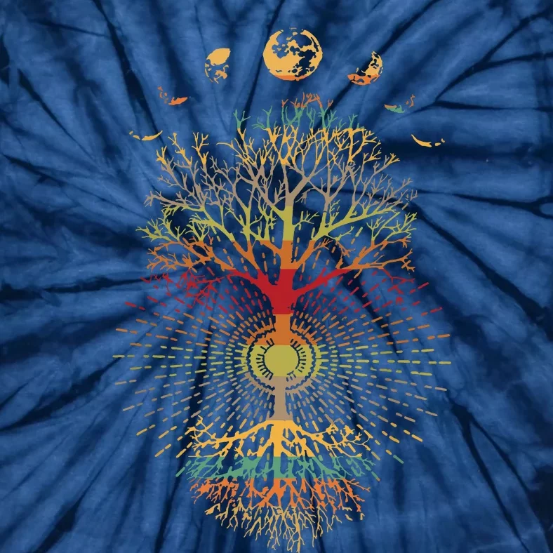 Phases Of The Moon Retro 60s 70s Vibe Tree Of Life Tie-Dye T-Shirt