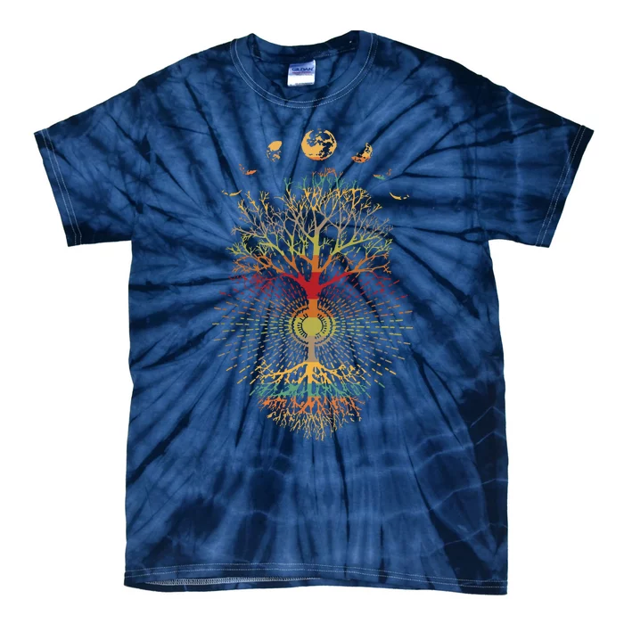 Phases Of The Moon Retro 60s 70s Vibe Tree Of Life Tie-Dye T-Shirt