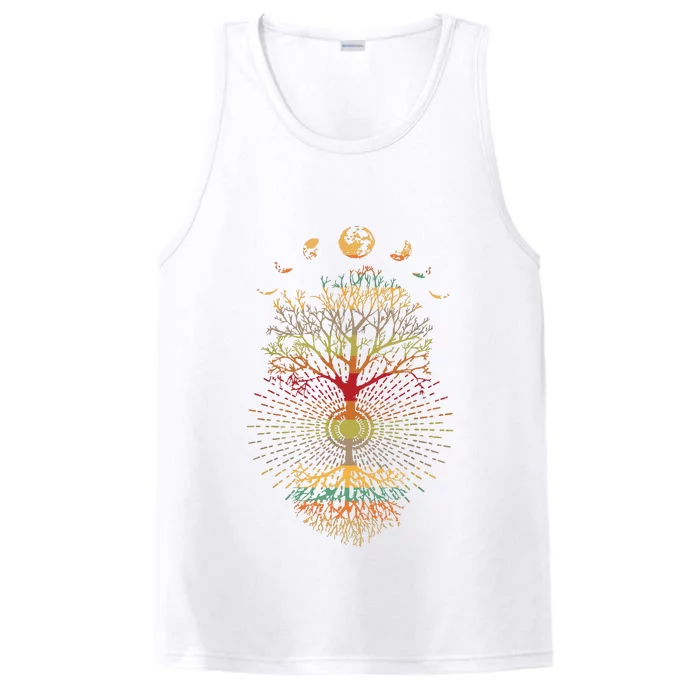 Phases Of The Moon Retro 60s 70s Vibe Tree Of Life Performance Tank