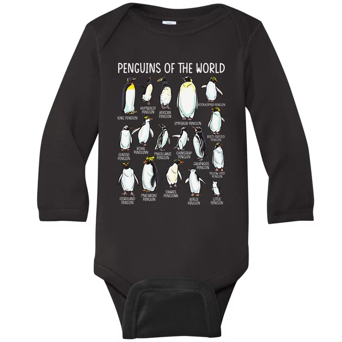 Penguins Of The World Zookeeper Sea Animal Penguin Lovers Baby Long Sleeve Bodysuit