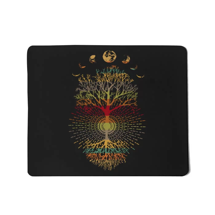 Phases Of The Moon Retro 60S 70S Vibe Tree Of Life Mousepad