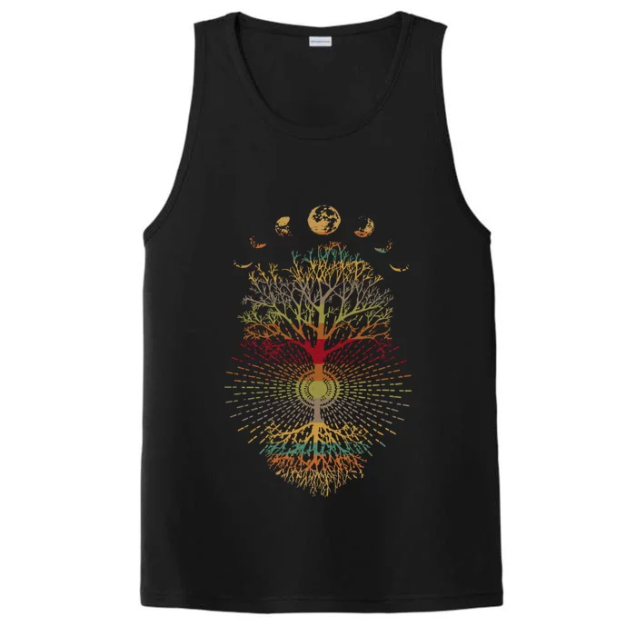 Phases Of The Moon Retro 60S 70S Vibe Tree Of Life Performance Tank