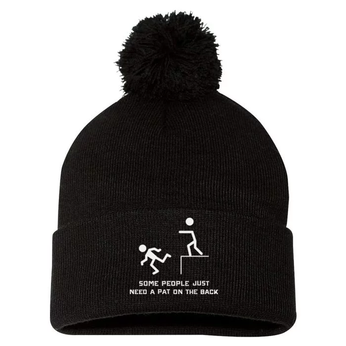 Pat On The Back Funny Adult Sarcastic Design Pom Pom 12in Knit Beanie