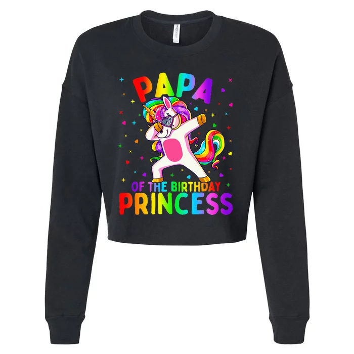 Papa of the Birthday Princess Dabbing Unicorn Cropped Pullover Crew